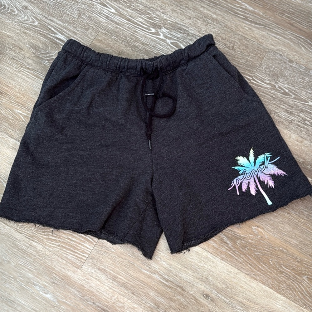 PINK Victoria's Secret Black Palm Graphic Pull-On Shorts with Pastel Palm